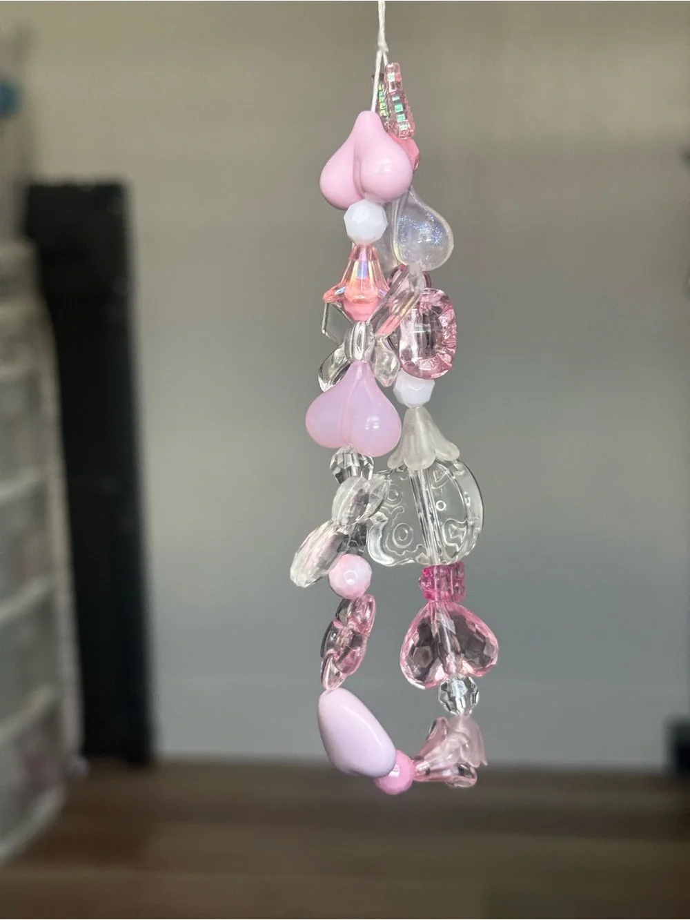 HANDMADE Pink Heart & Butterfly Beaded Charm Phone wristlet
